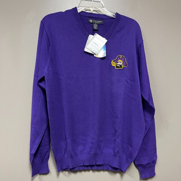 Oxford Gold Purple V-Neck Sweatshirt ECU Pirates Size Medium - Picture 1 of 2